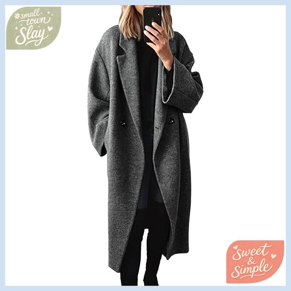 Women's Wool Blend Peacoat Mid-Length Coat Fall Winter Office Casual Outerwear